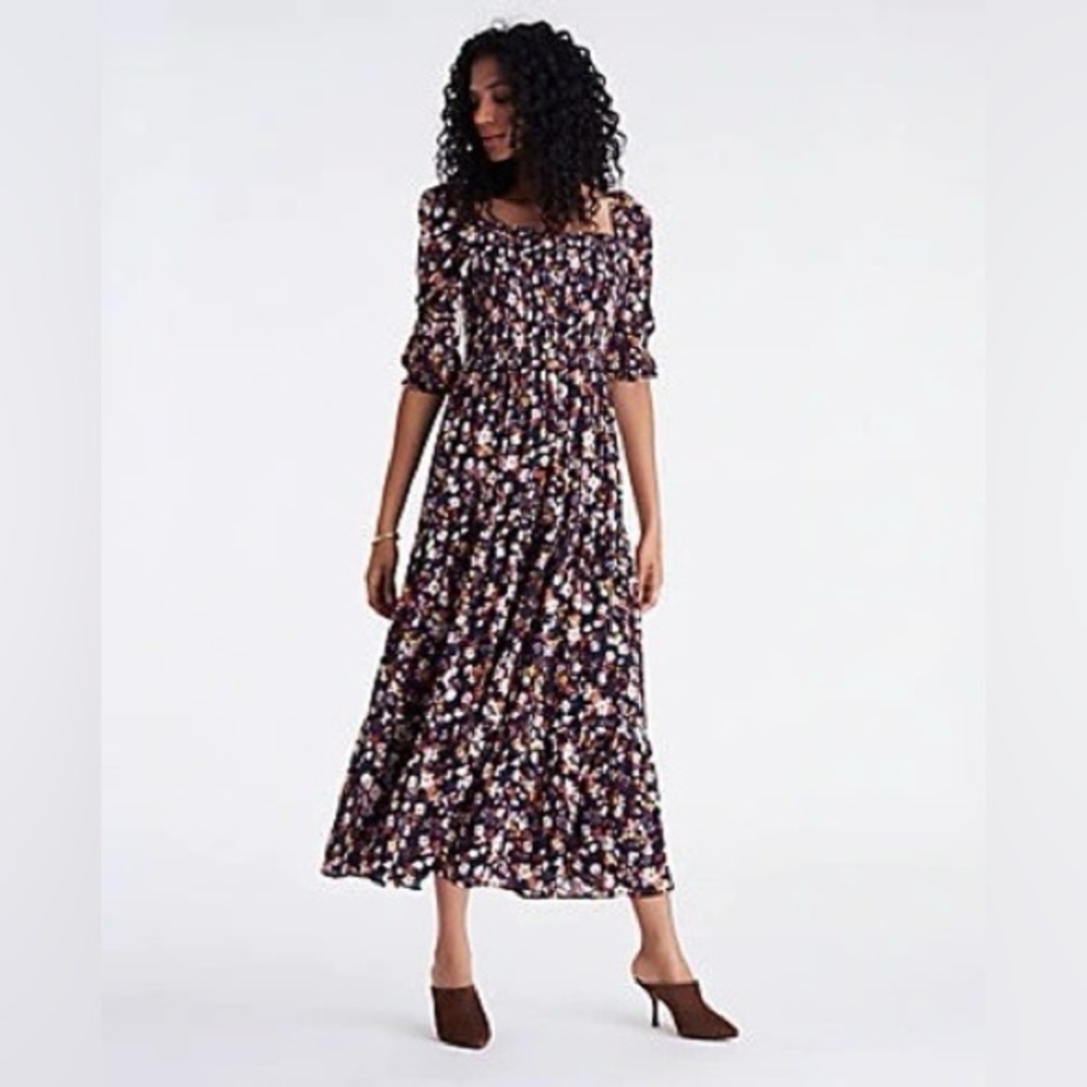 Ann Taylor Floral Smocked Maxi Dress - Night Sky (EUC, Size 2)
